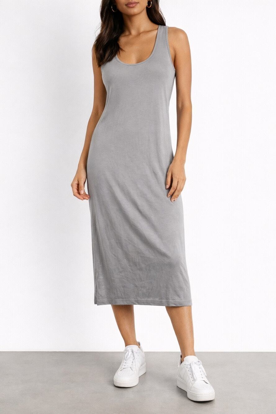 April Cornell Grey 100% Cotton Gauze Slip Midi Dress Nightgown Cottage Womens Sm